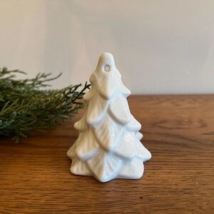 White Ceramic Christmas Tree Bell – Winter Cottage Ornament